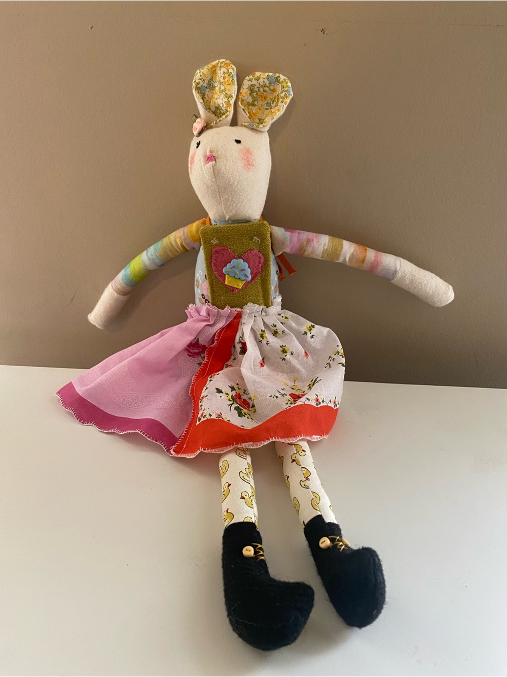 Handmade Floral Bunny Doll Plush in Pink & Multicolor